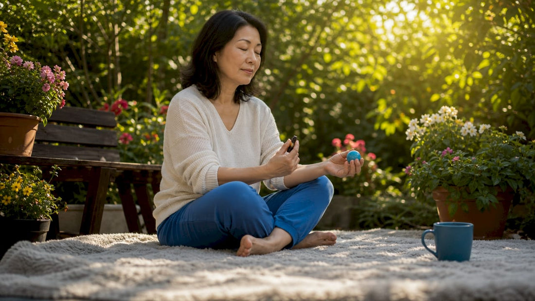 Woman using sensory tools for relaxation