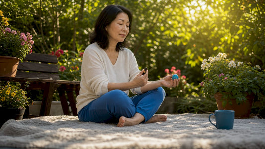 Woman using sensory tools for relaxation