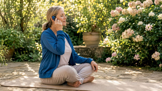 Woman using relaxation device at home