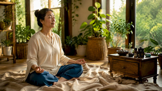 Woman practicing sensory relaxation at home