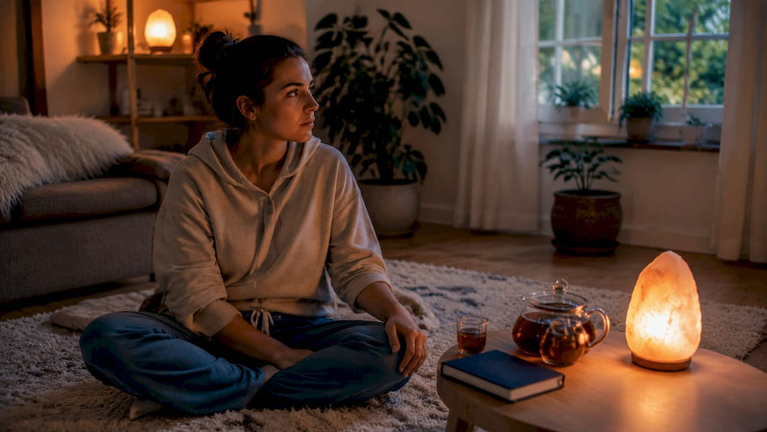 Worried woman sitting on edge of bed at night