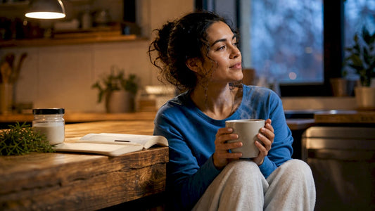 Woman preparing for sleep with supplement and warm milk