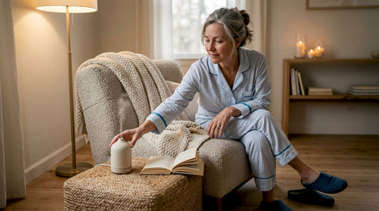 Woman preparing diffuser for sleep aid in bedroom