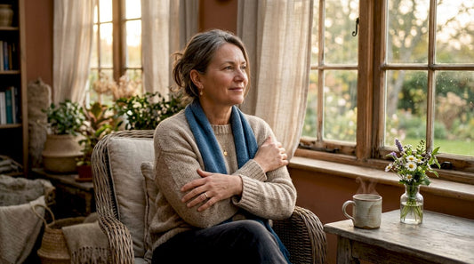 Woman practicing gentle self-touch for stress relief