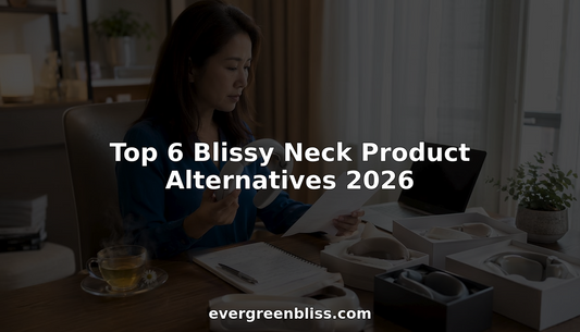 Woman comparing neck massager products at table