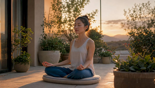 Woman meditating in calm living room