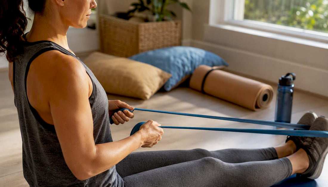 Seated row exercise with resistance band