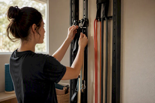 Adjusting resistance bands on wall-mounted rail