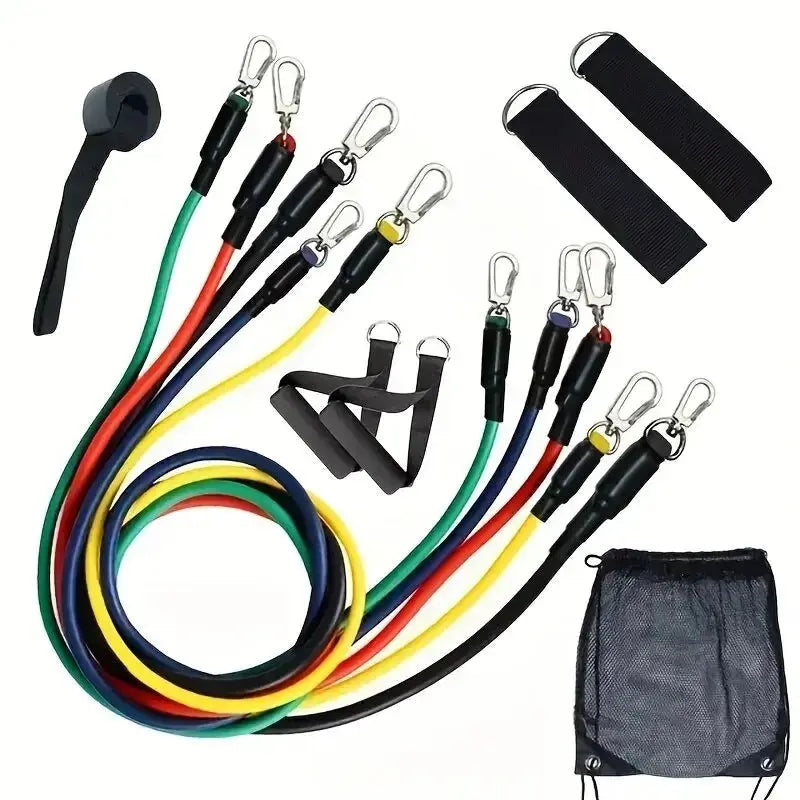 The Smarter Way to Work Out: colorful resistance bands with attachments for home workouts.