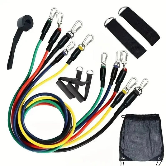 The Smarter Way to Work Out: colorful resistance bands with attachments for home workouts.