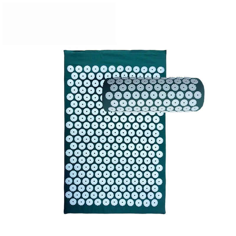 Premium Acupressure Massage Mat & Pillow with Travel Bag showcasing 296 softened spikes for relaxation and tension relief.
