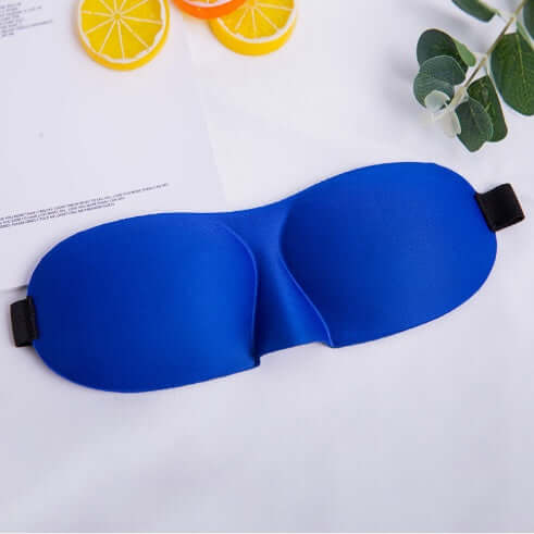 Blue sleep mask featuring a unique nose design for ultimate comfort and light blocking.