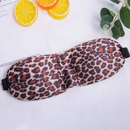 Sleep mask with a stylish leopard print design for ultimate comfort during a restful night.