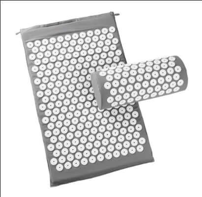 Premium Acupressure Massage Mat & Pillow set featuring soft spikes for relaxation in a gray travel bag.