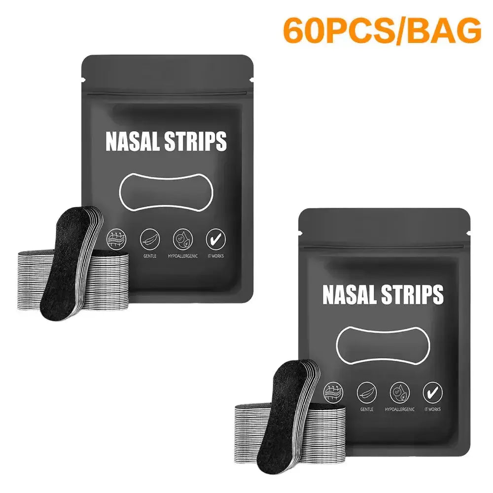 Pack of Nasal Strips, 60 pieces per bag, designed for enhanced breathing comfort during sleep.