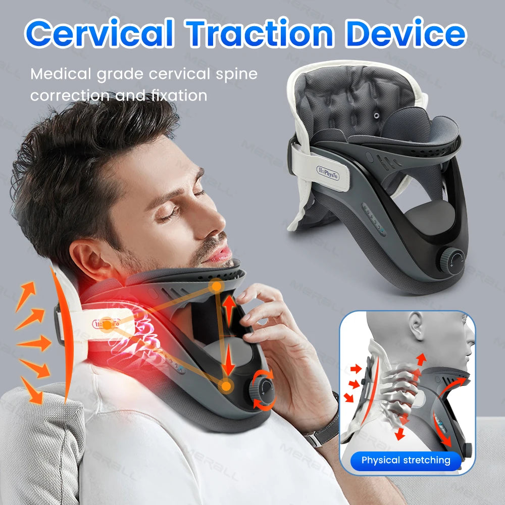 Neck posture corrector brace for cervical traction, supports spine correction and fixation for improved neck alignment.