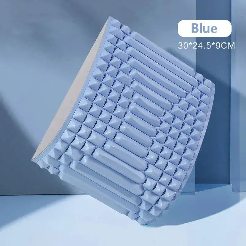 Lower Back Stretcher Pillow in blue color designed to relieve back tension and improve posture, dimensions 30*24.5*9CM.