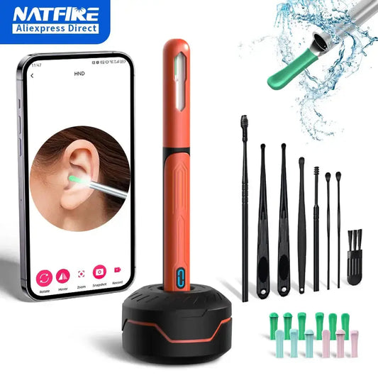 Ear Wax Cleaner with Smart HD Camera showing ear cleaning tools and smartphone interface.