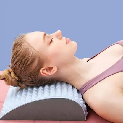 Woman relaxing on a Lower Back Stretcher, enhancing comfort and supporting spine alignment.