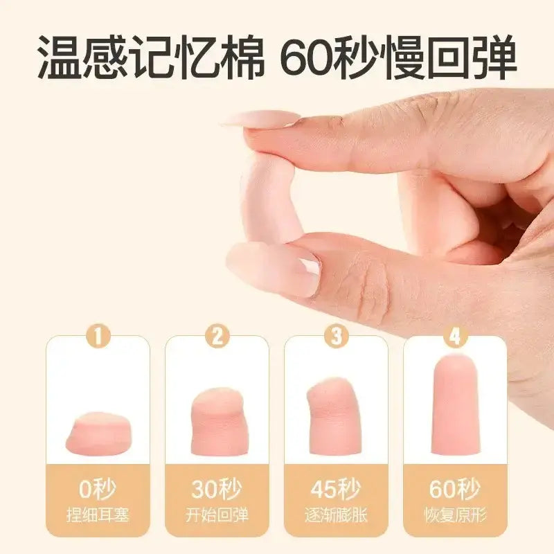 Sound Insulating Sleep Earplugs demonstrating memory foam recovery time for comfort and noise reduction.