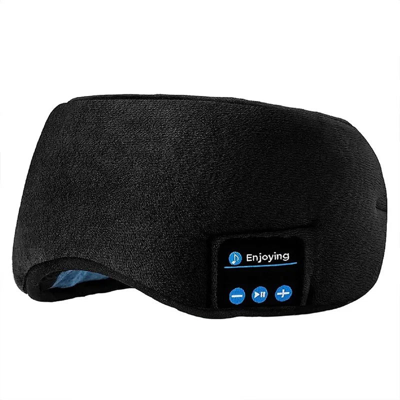 Wireless Bluetooth Sleep Mask - comfortable black mask with built-in headphones for peaceful sleep and music enjoyment.
