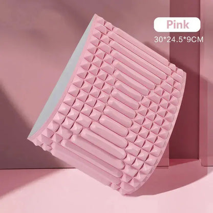 Lower Back Stretcher Pillow in pink color, ergonomic design for back tension relief and posture support.