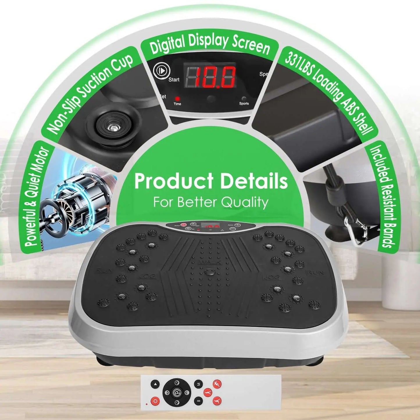 Vibration Plate Exercise Machine with digital display and remote control for customized workouts