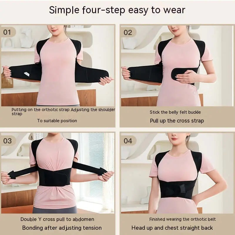 Step-by-step guide to wearing the Adjustable Posture Support Brace for optimal posture support.