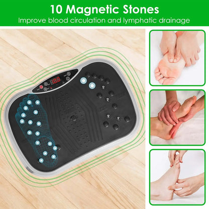 Vibration Plate Exercise Machine with 10 magnetic stones for improved blood circulation and lymphatic drainage.