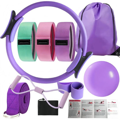 Pilates Loop & Stretch Kit with resistance bands, yoga ring, exercise ball, and carry bag for strength and flexibility tra...