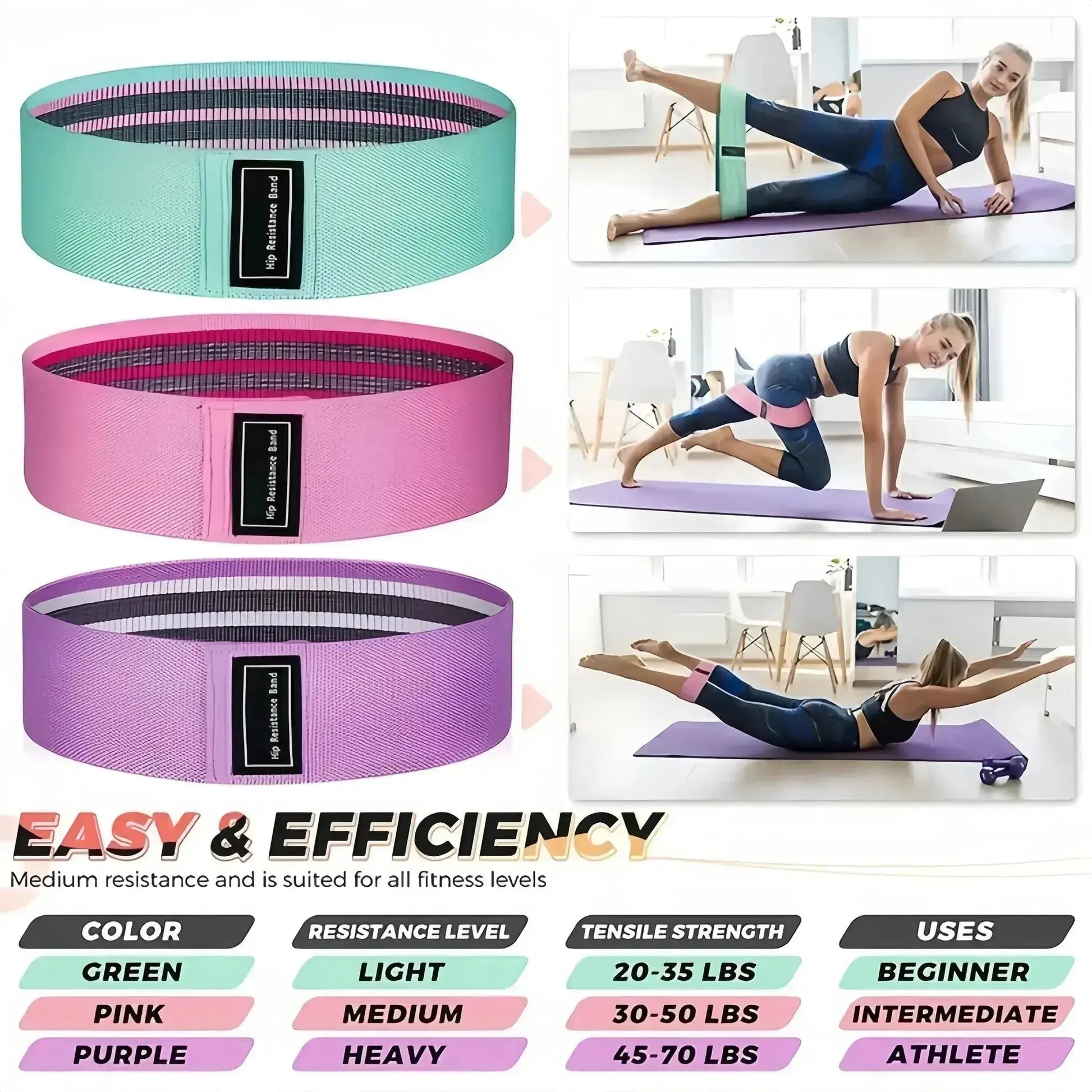 Pilates Loop & Stretch Kit with resistance bands in green, pink, and purple; ideal for improving strength and flexibility.